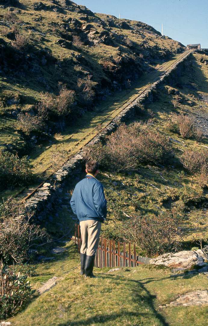 Rhiwbach No 2 incline from below 1991, submitted by Dickie Bird on 14-03-2026.
© Richard Bird Rhiwbach No 2 incline from below 1991